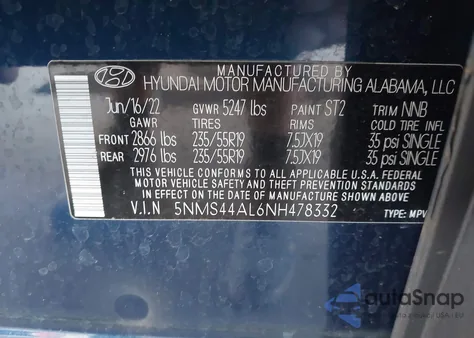 2022 Hyundai Santa Fe Limited from USA, damaged, VIN 5NMS44AL6NH478332